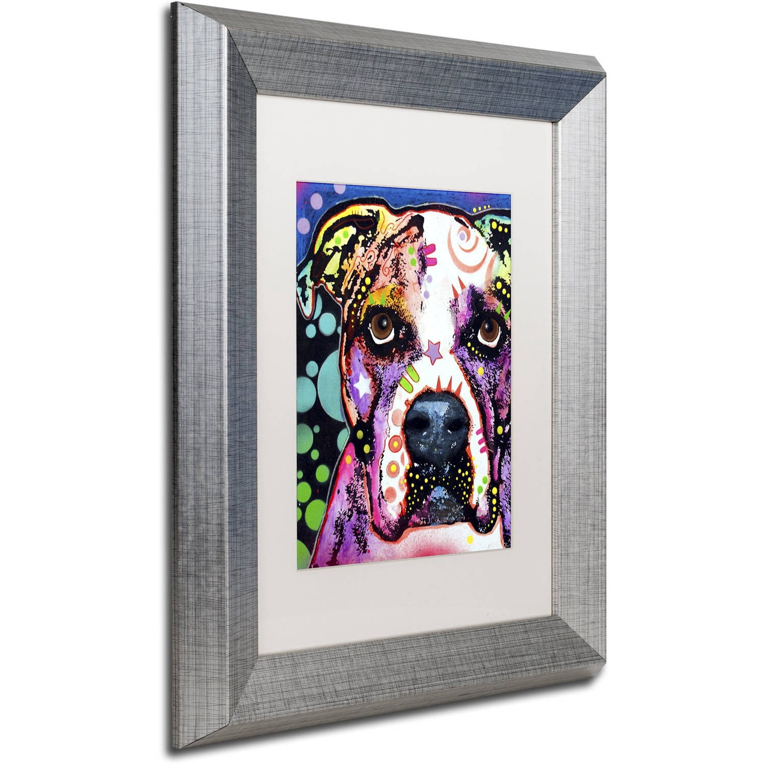 Trademark Fine Art "American Bulldog II" Canvas Art by Dean Russo, White Matte, Silver Frame