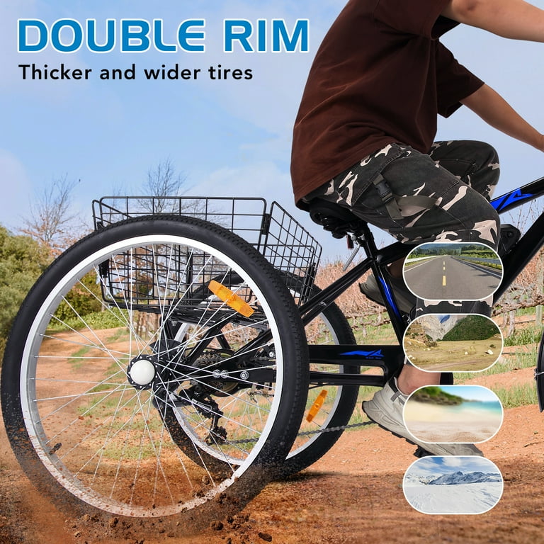 Towallmark 36V Electric Tricycle 350W 10AH Stepping Electric Tricycle 3 Wheels Fat Tires With Rear Basket For Adult Electric Bicycle 50 Miles Long
