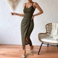thumbnail image 4 of Women'S Adjustable Spaghetti Straps Sleeveless Waist Split Midi Backless Bodycon Cocktail Party Dress  Green M, 4 of 7