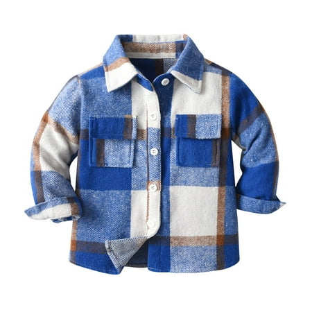 

Boys Plaid Shirt LLYWEY Toddler Long Sleeve Button up Plaid Flannel Shirts Unisex Kids Casual Loose Blouse Tops with Pockets F-1-Blue 4T