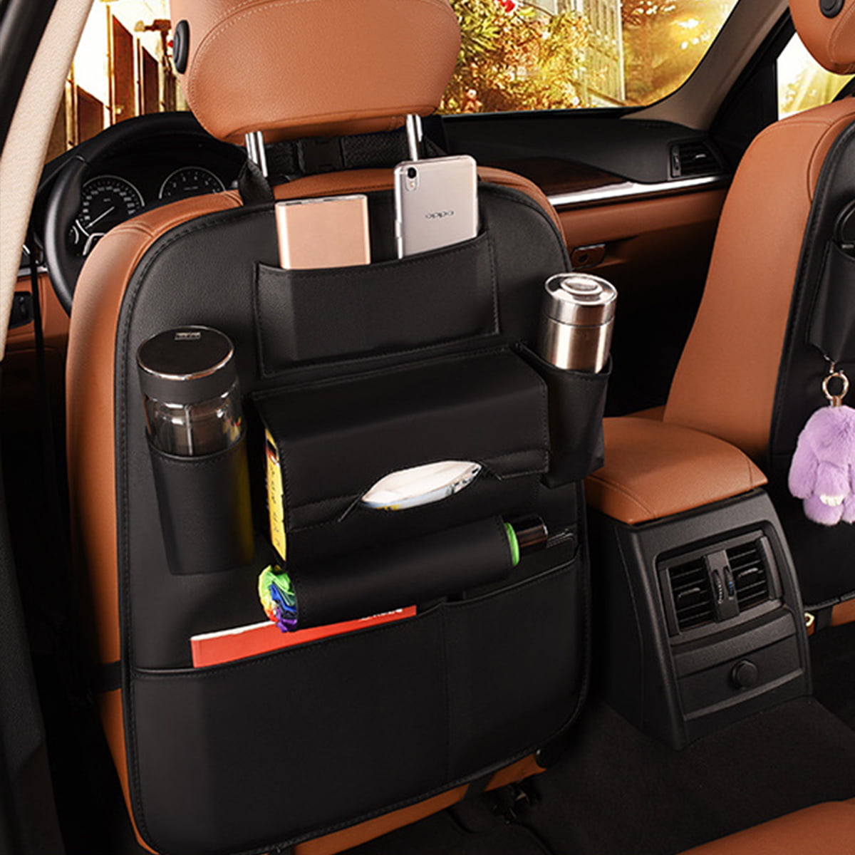 Leather Auto Car Seat Back Organizer Multi-function Multi-Pocket