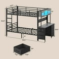 thumbnail image 2 of Plonmago Metal Bunk Bed with Desk Twin Over Twin Bunk Beds with LED Light & Charging Station,Safety Guard Rails,Space-Saving Design, Steel Bed for School Bedroom,Gray, 2 of 9