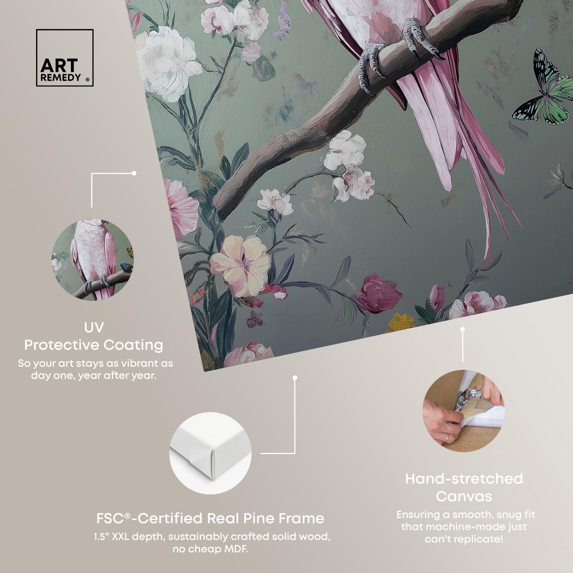 Rose Plume II Canvas Bird Maximalist by Art Remedy, Gallery Wrapped, 24" x 36"