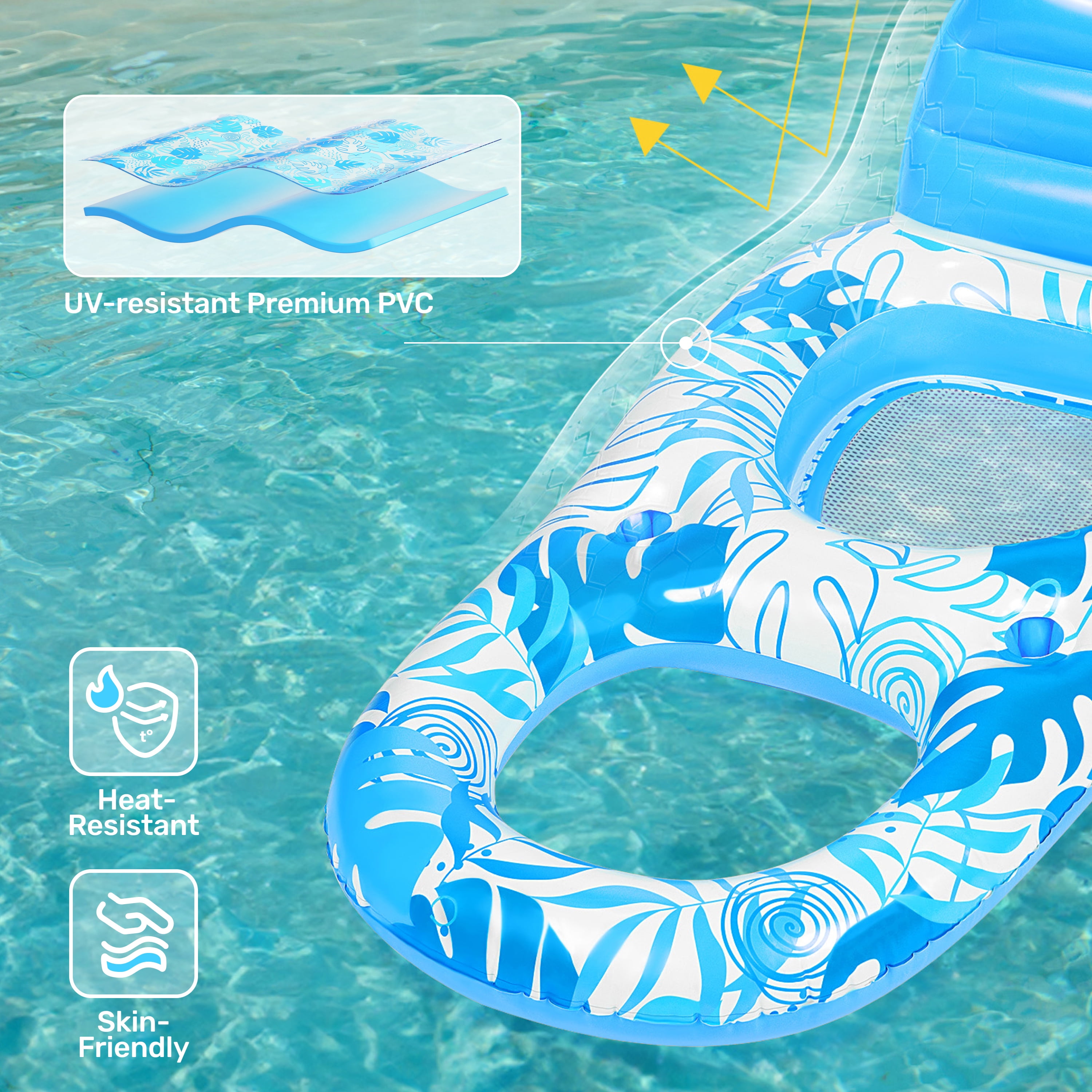 Joyfy Pool Lounge Float Adult, Inflatable Pool Floats Lounger Raft Floaties Water Floating Recliner Chair with Cup Holders Foot Rest Swimming Pool Floaty