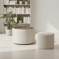 Homy Casa 2-Piece Round Ottoman Coffee Table Set with Wood Tray, Upholstered Accent Ottomans