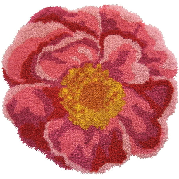 Latch Hook Kit 31" x 30" Shaped, Pink Flower