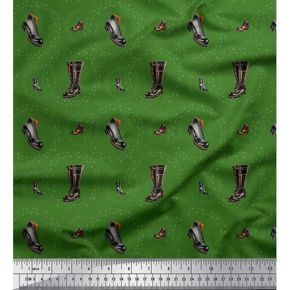 Soimoi Green Heavy Satin Fabric Footprint & Shoes Fashion Printed Craft Fabric by the Yard 54 Inch Wide