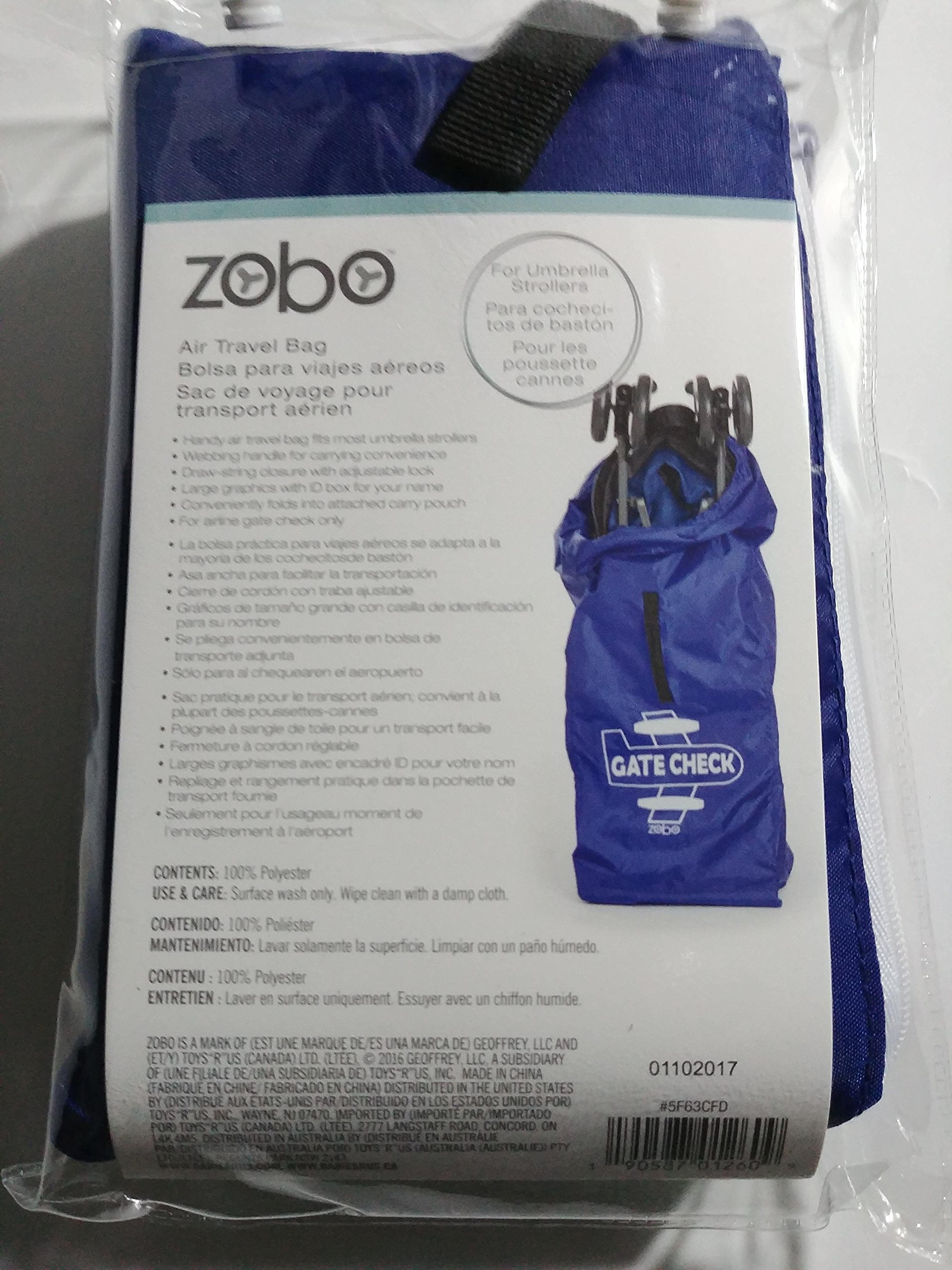 Blue Zobo Gate Check Bag for Double//Large Strollers