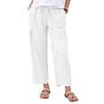 thumbnail image 2 of VBVC Women's Cotton Linen Wide Leg Pants,Ladies Drawstring Waist Pleated Pocket Casual Trousers,Lightweight Summer Lounge Cropped Sweatpants For Women,White,S-3XL, 2 of 10
