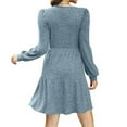 thumbnail image 6 of Efsteb Fall Fashion 2025 Womens Long Sleeve Dresses Casual Square Neck Sweater Dress Lantern Sleeve Pocket Knitted Striped Dress (Light Blue,XL), 6 of 7
