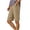 Khaki, variant on Women High Waisted Cotton Shorts Elastic Waist Split Hem Knee Length Shorts with Pockets Solid Color Bermuda Straight Leg Shorts for Summer Work Black M