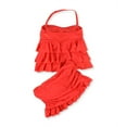 thumbnail image 2 of Island Escape Womens Tiered Ruffled Skirtini 2 Piece Bandeau, Orange, 6, 2 of 2