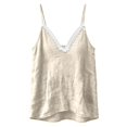 thumbnail image 7 of FDGIU Women's Lace Trim V Neck Spaghetti Strap Camisole, Crinkled Woven Loose Sleeveless Casual Tank Top, 7 of 7