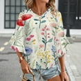 thumbnail image 3 of Lovely Watercolor Floral Pattern Design Women's V-Neck Blouse With 3/4 Ruffled Bell Sleeves Casual Top Ladies Blouses, 3 of 7