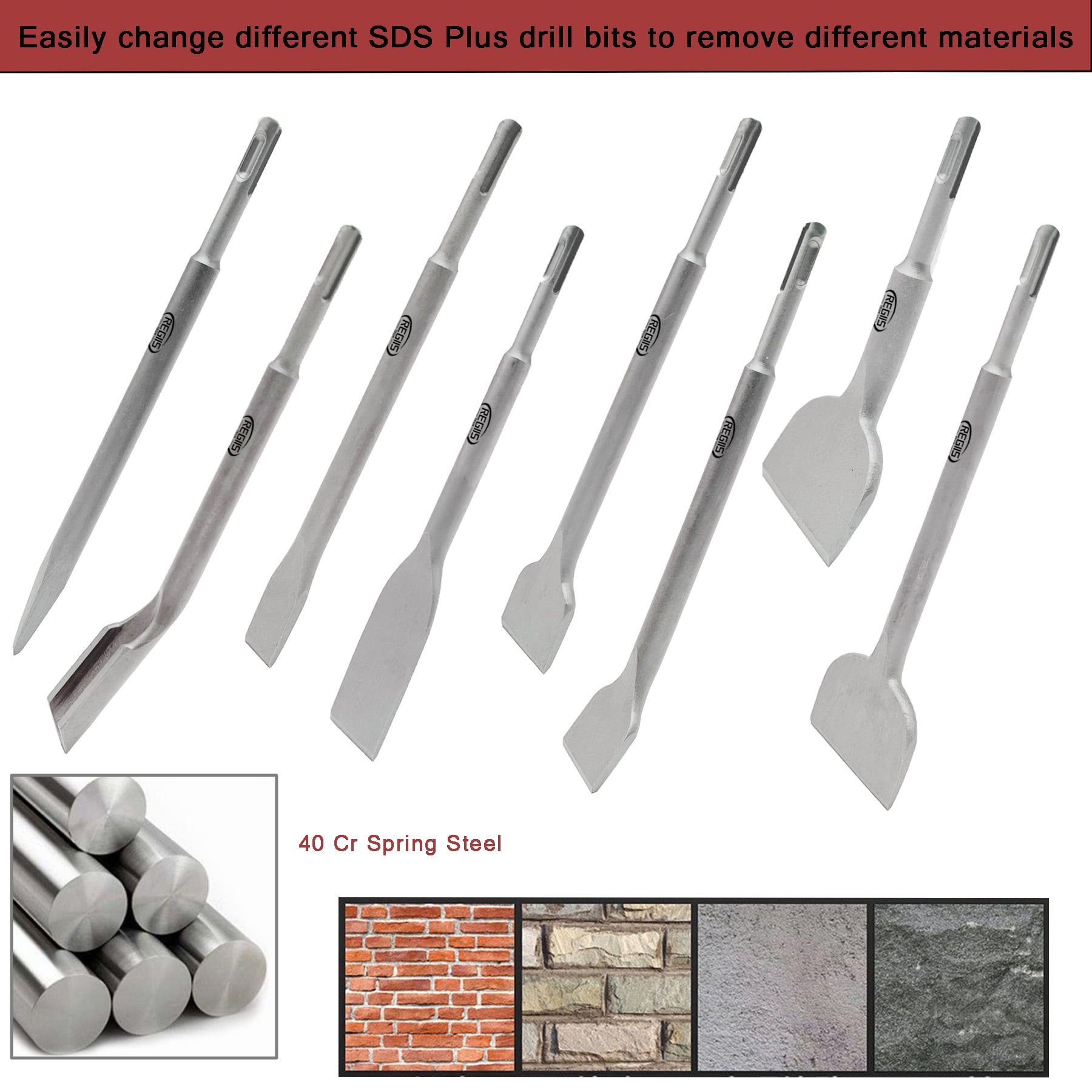 8 pcs SDS Plus Chisel Set Masonry Concrete Drill Bit Set Tile Removal Chisel Bits for Rotary Hammer
