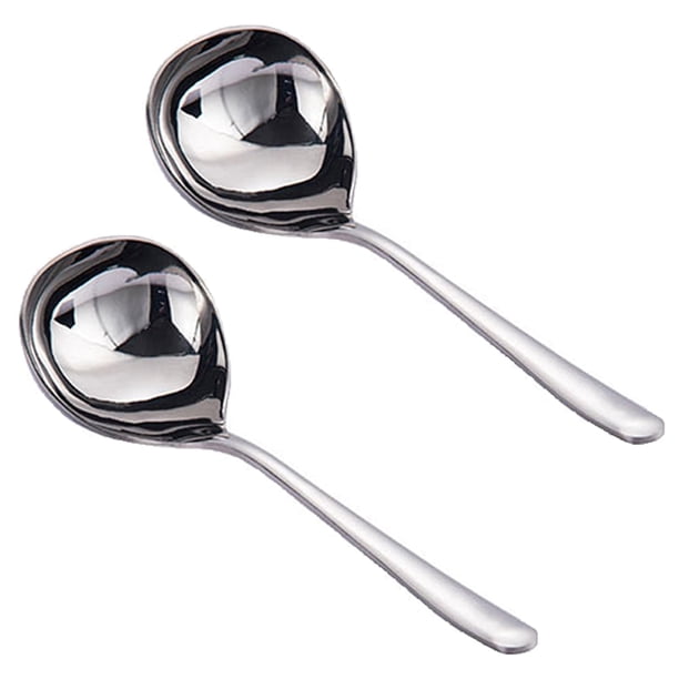 Xiao Hua Cucharas de acero inoxidable, 2 cucharas para servir de acero inoxidable, cuchara plateada para jugo de carne
