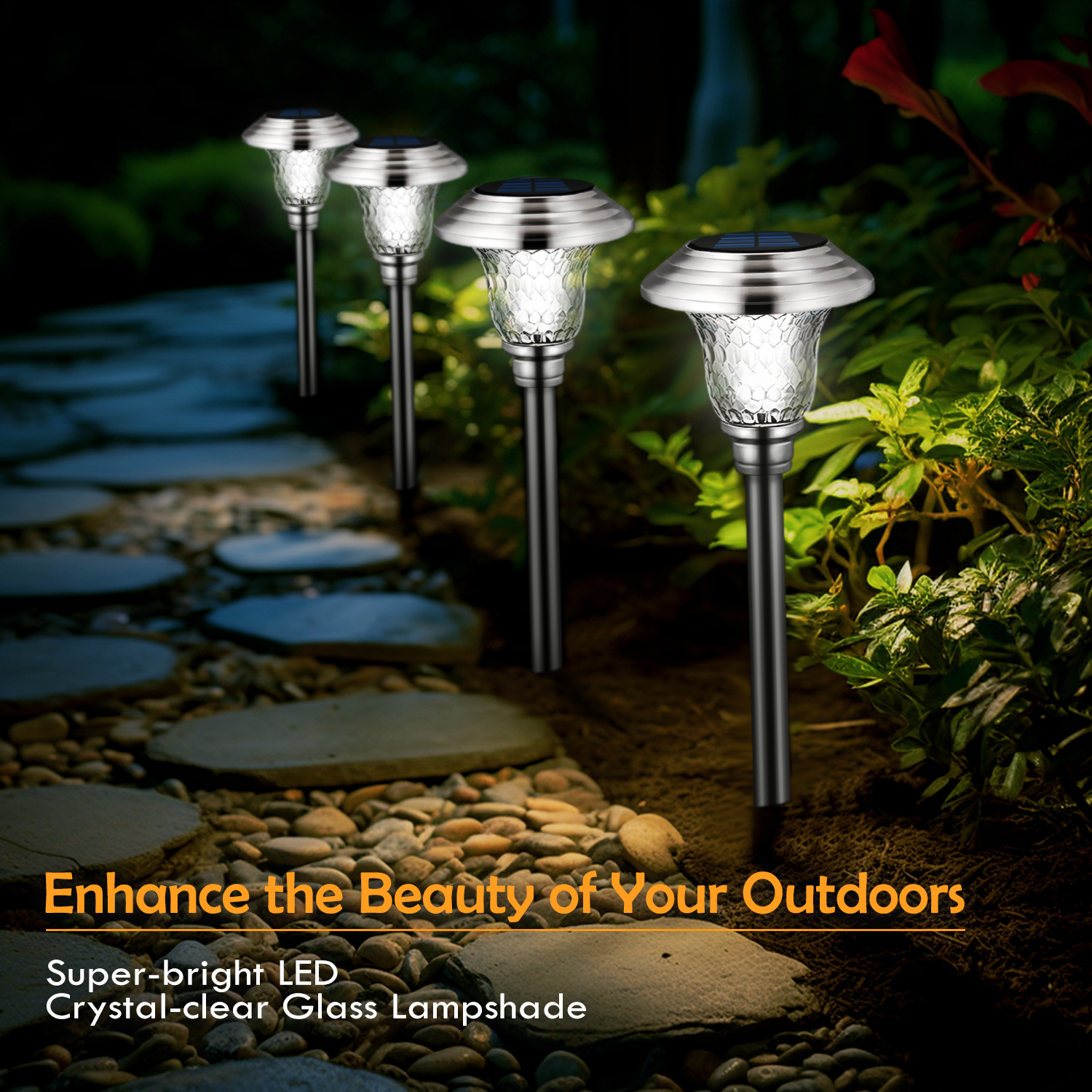 Pack Solar Pathway Lights Outdoor Solar Lights Decor for Garden Yard  Waterproof Glass Stainless Steel Auto-on/off Solar Landscape Lights for Lawn  Patio Pathway Driveway