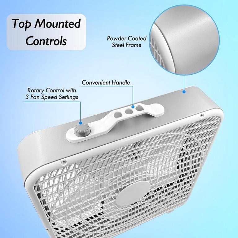 EZ-Chill, 20-inch 3-speed box fan, 640 CFM, white with carry
