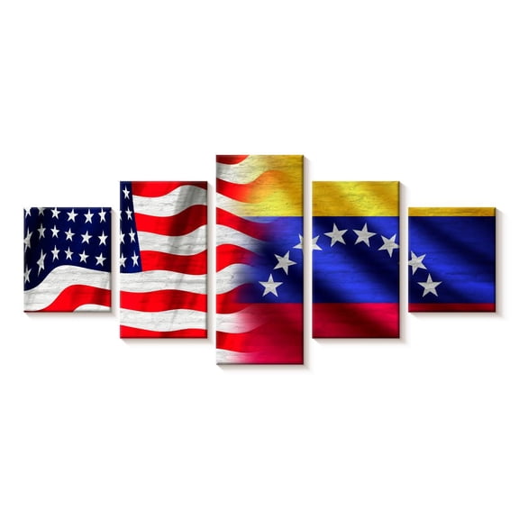 Elephant Stock America Venezuela Flags Wall Art - Horizontal Multi Panel Canvas - Living Room Wall Decor - Flags Multi Panel - Blue And Yellow Decor - 29" x 12"