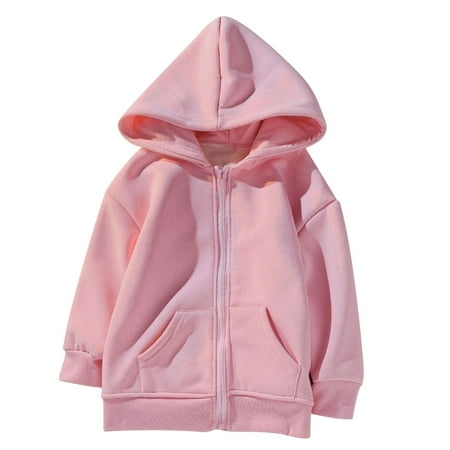 

QIPOPIQ Girls Clothes Clearance Toddler Kids Baby Boys Girls Fashion Cute Solid Color Plush Lining Pocket Zipper Jacket Hoodie Coat