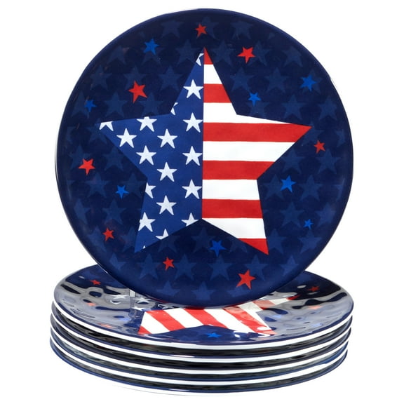 Certified International  Stars & Stripes 9" Melamine Salad/Dessert Plates, Set of 6 - 9" Dia