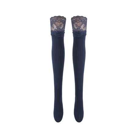 

Shulemin 1Pair Lace Thigh Stocking Breathable High ElasticityVertical Stripes Rib Knit Thigh Stocking for Women