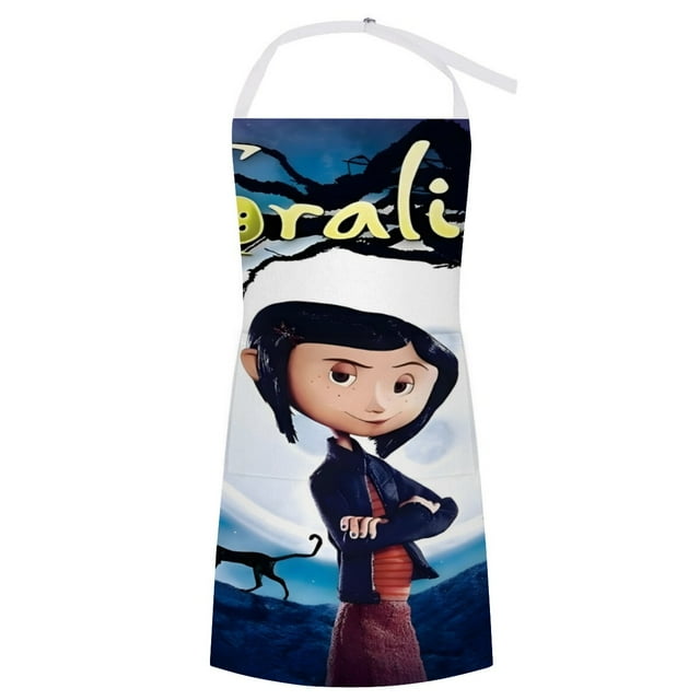 Coraline delantal temático para cocinar, esencial para el hogar, delantal de barbacoa/bufanda de cocina con bolsillos para hombres y mujeres, regalo para el hogar
