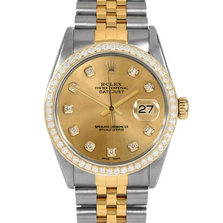Pre-Owned Rolex 16013 Men's 36mm Datejust Wristwatch Champagne Diamond (3 Year Warranty)