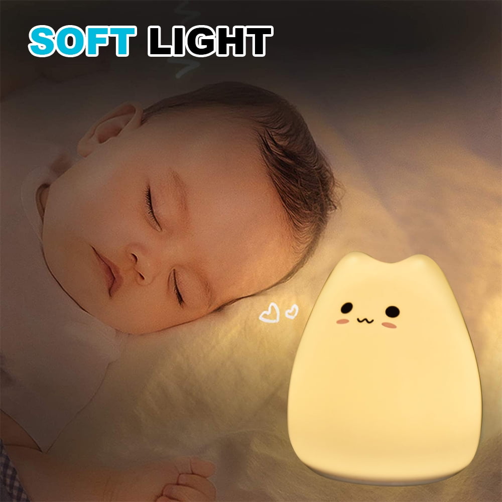OUSITAID 7 Colors Breathing Modes LED Cat Night Light, Cute Cat Nursery Lights for Baby Adults Bedroom, Decompression Toy Lighting, Battery Powered Warm White