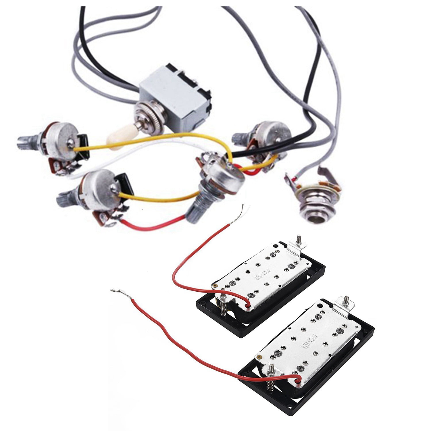2pcs Faced Humbucker Double Coil Pickups Electric Guitar & 1pcs Guitar Wiring Harness Prewired 2 Volumes 2 Tones 4-500K Pots For LP Guitar