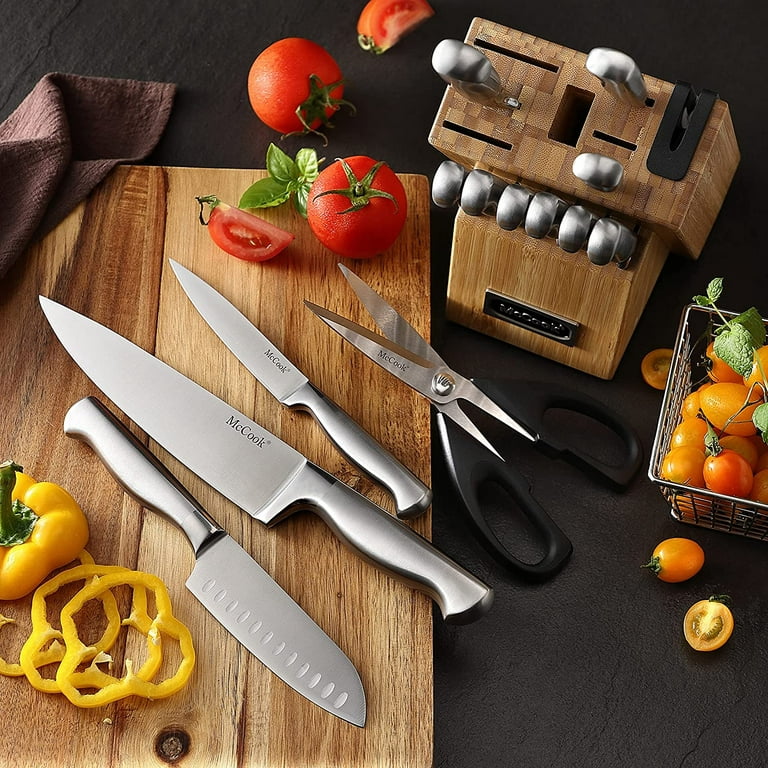 ASETY Knife Set, 15 PCS Kitchen Knife Set with Built-in Knife Sharpener  Block, German Stainless