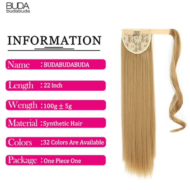 22Inch Synthetic Long Straight Ponytail Hair Extension Wrap Around Clip In Ponytail Hair Heat Reistan Pony Tail Hairpiece Blonde