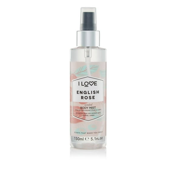 Body Mist I Love English Rose con aroma a rosa inglesa, 150 ml, con extractos naturales