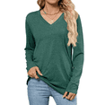thumbnail image 1 of Womens T Shirts V Neck Long Sleeve Casual Tops Soft Solid Basic Tee Dark Green XXL, 1 of 10