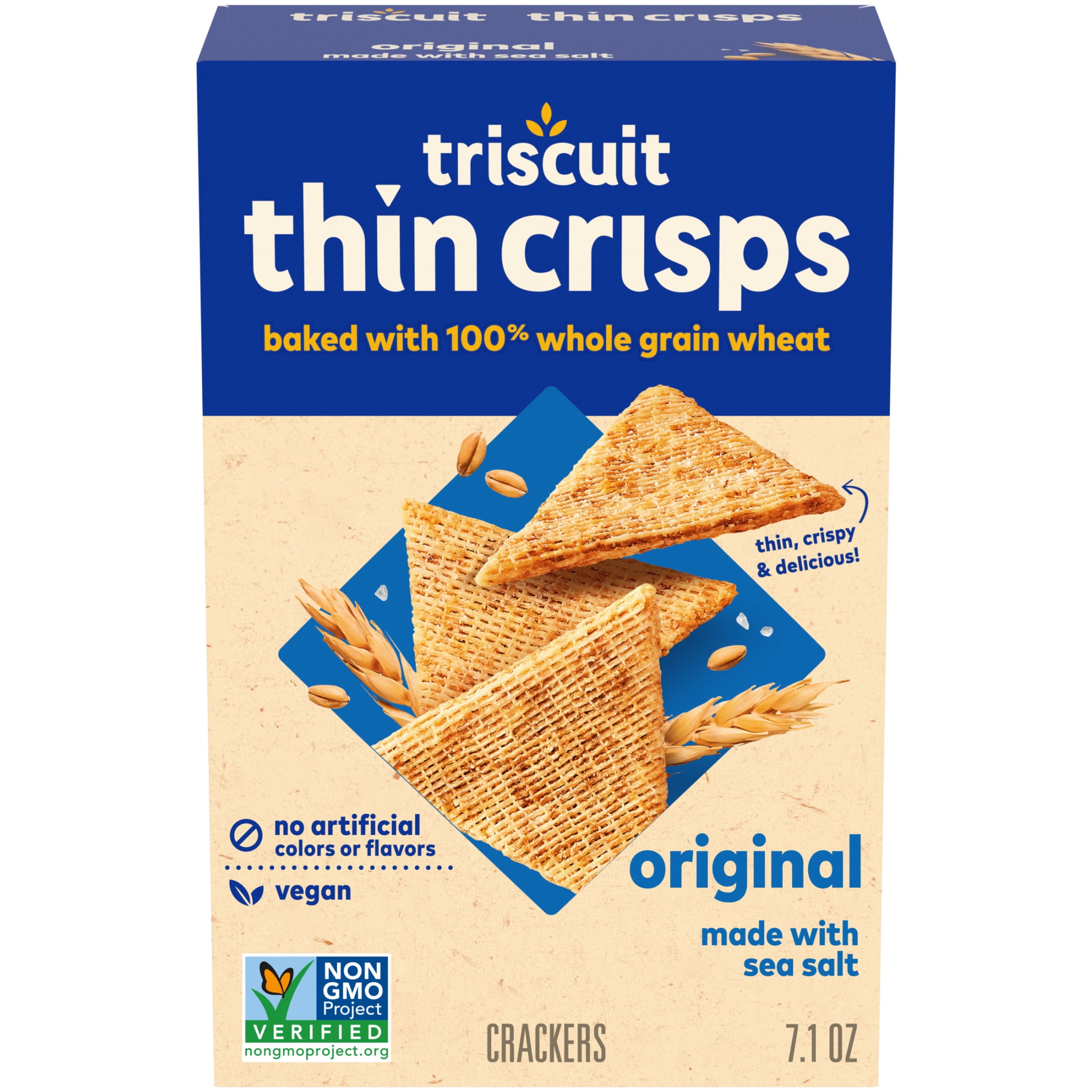 (3 pack) Triscuit Thin Crisps Original Whole Grain Wheat Crackers, Vegan Snacks, Snack Crackers, 7.1 oz