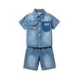 thumbnail image 5 of Bysome Boys Outfit Set Solid Color Short Sleeve Lapel Neck Tees With Shorts Set Cozy Soft Boys Outfit Size 3-4 Years Light Blue, 5 of 5