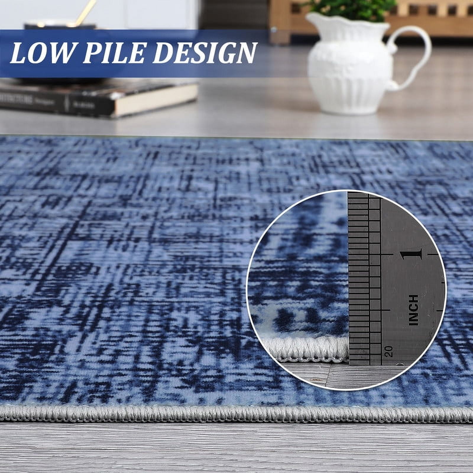 8x10 Washable Rug for Living Room Non-Slip Modern Abstract Area Rug Stain Resistant Contemporary Accent Throw Floor Carpet Solid Rug for Dining Room Home Decor, Blue