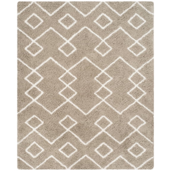 SAFAVIEH Toronto Isla Abstract Geometric Polyester Shag Area Rug, Silver/Ivory, 5' x 5' Square