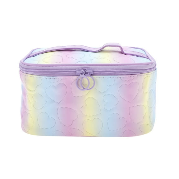 Unique Bargains 1 Pc Rectangular Gradient Heart Makeup Bag Purple Yellow PU