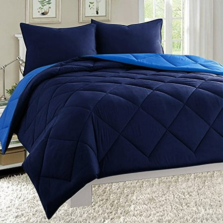 Elegant Comfort All Season Light Weight Down Alternative Reversible 3 Piece Comforter Set Full Queen Navy Blue Canada 3 Piece Comforter Set Full Queen, Light Blue Comforter Sets Queen