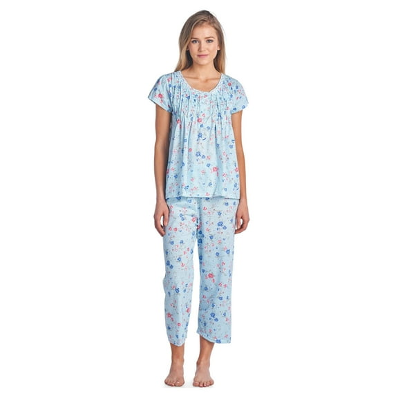 Casual Nights Lace Trim Women's Short Sleeve Capri Pajama Set