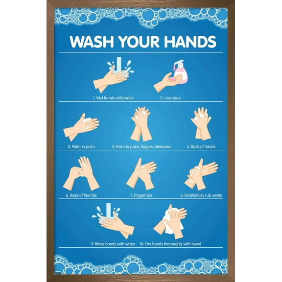 Wash Your Hands Wall Poster, 14.725" x 22.375", Framed