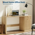 thumbnail image 1 of Modern Fluted Executive Office Desk – 60 Inch Wide Wooden Computer Table with Storage Cabinet and Drawers – Spacious Writing Desk for Study, Home Office, or Conference – Natural Oak Wood Color, 1 of 8