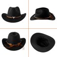 thumbnail image 3 of Kids Cowboy Hat Youth Adult Casual Felt Fedora Hat Black Western Cowboy Hat Cowgirl Cap with Buckle Belt ( Black 22 inch ), 3 of 5