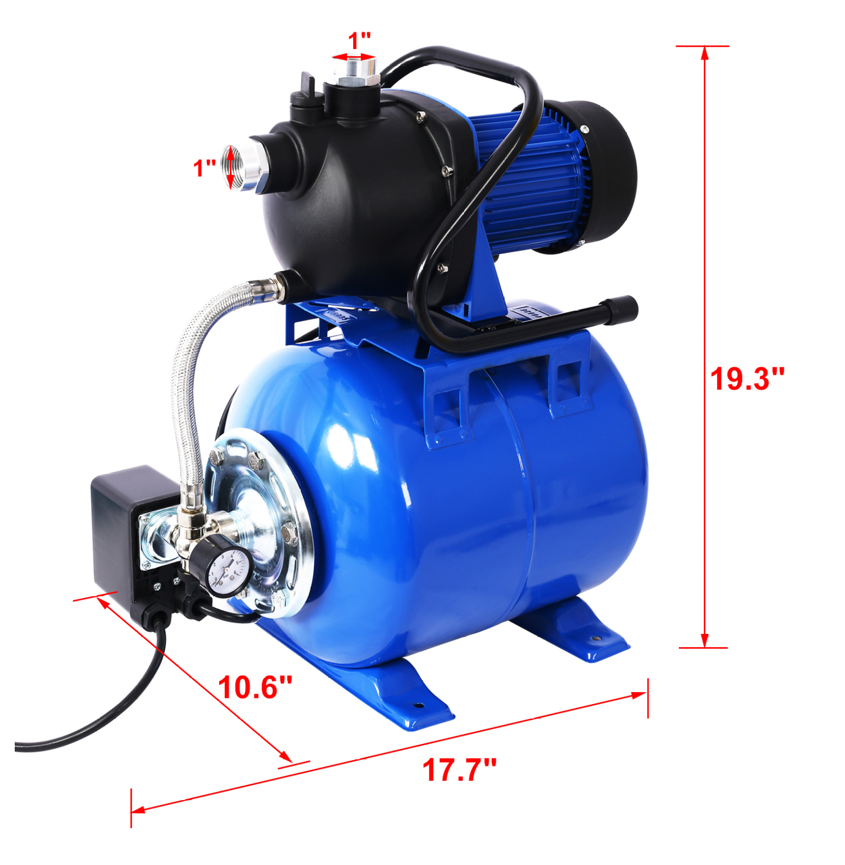1.6HP Shallow Well Pump with Pressure Switch, Garden Water Pump, Irrigation Pump, Automatic Booster Pump for Home, Lawn, Farm