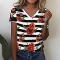thumbnail image 2 of Camisetas con cuello en V para mujer, camiseta de flores, Top de manga corta informal suelto, camiseta divertida con patrón de rayas para mujer, camiseta informal Harajuku, 2 of 4