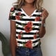 thumbnail image 2 of Camisetas con cuello en V para mujer, camiseta de flores, Top de manga corta informal suelto, camiseta divertida con patrón de rayas para mujer, camiseta informal Harajuku, 2 of 4