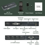 Video Wall Controller 2x2 HDMI/DVI 4K – Combine 4 TVs into One Display, Rotate, Extra Audio, IR Remote