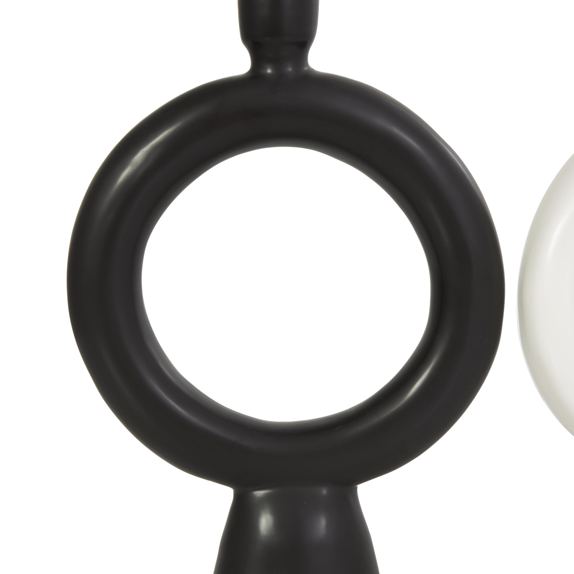 CosmoLiving by Cosmopolitan 2 Candle Black Ceramic Geometric Ring Candle Holder, Set of 2