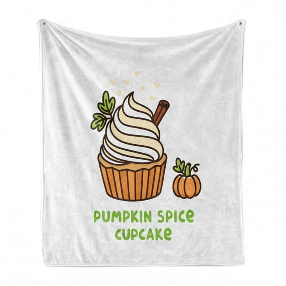 Pumpkin Spice Soft Flannel Fleece Throw Blanket, Pumpkin Cupcake Whipped Cream Cinnamon, Cozy Plush for Indoor and Outdoor Use, 60" x 80", Multicolor, by Ambesonne